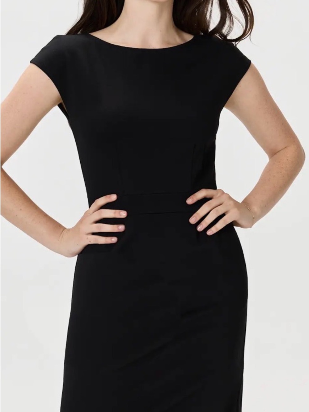 Quince Black Ultra-Stretch Ponte Cap Sleeve Dress M